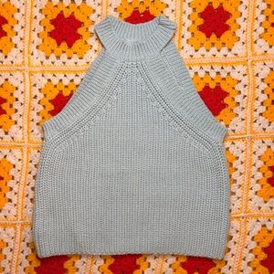 Anthropologie Hi Neck Sleeveless Chunky Knit Mint Green Sweater Top Large